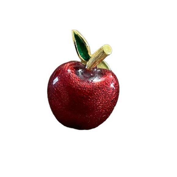 Vintage Red Apple Brooch (Enamel on gold tone metal) - Jomaz - Picture 1 of 9